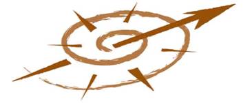 logo is a textured spiral with radiating compass points pierced by an arrow